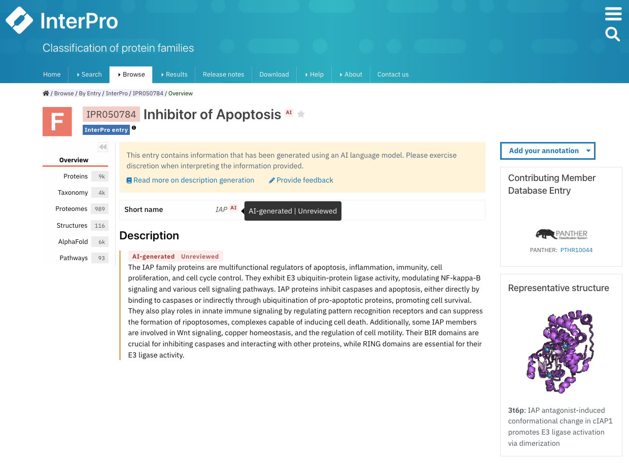 Example of an AI-generated InterPro entry