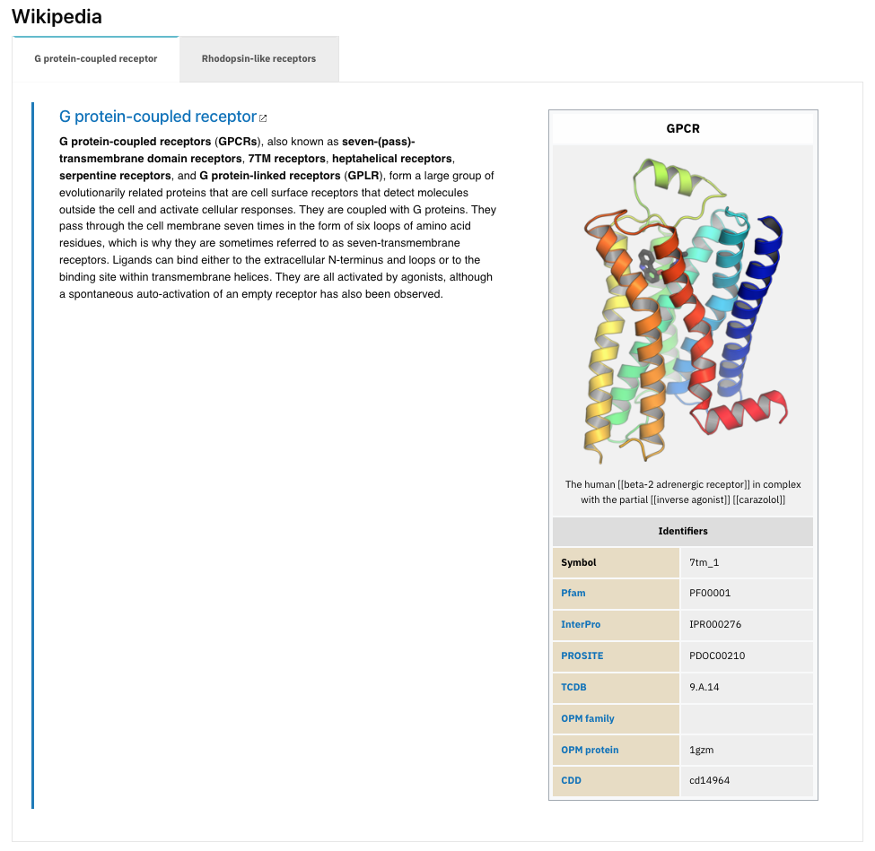 Example of a Wikipedia information on a Pfam page