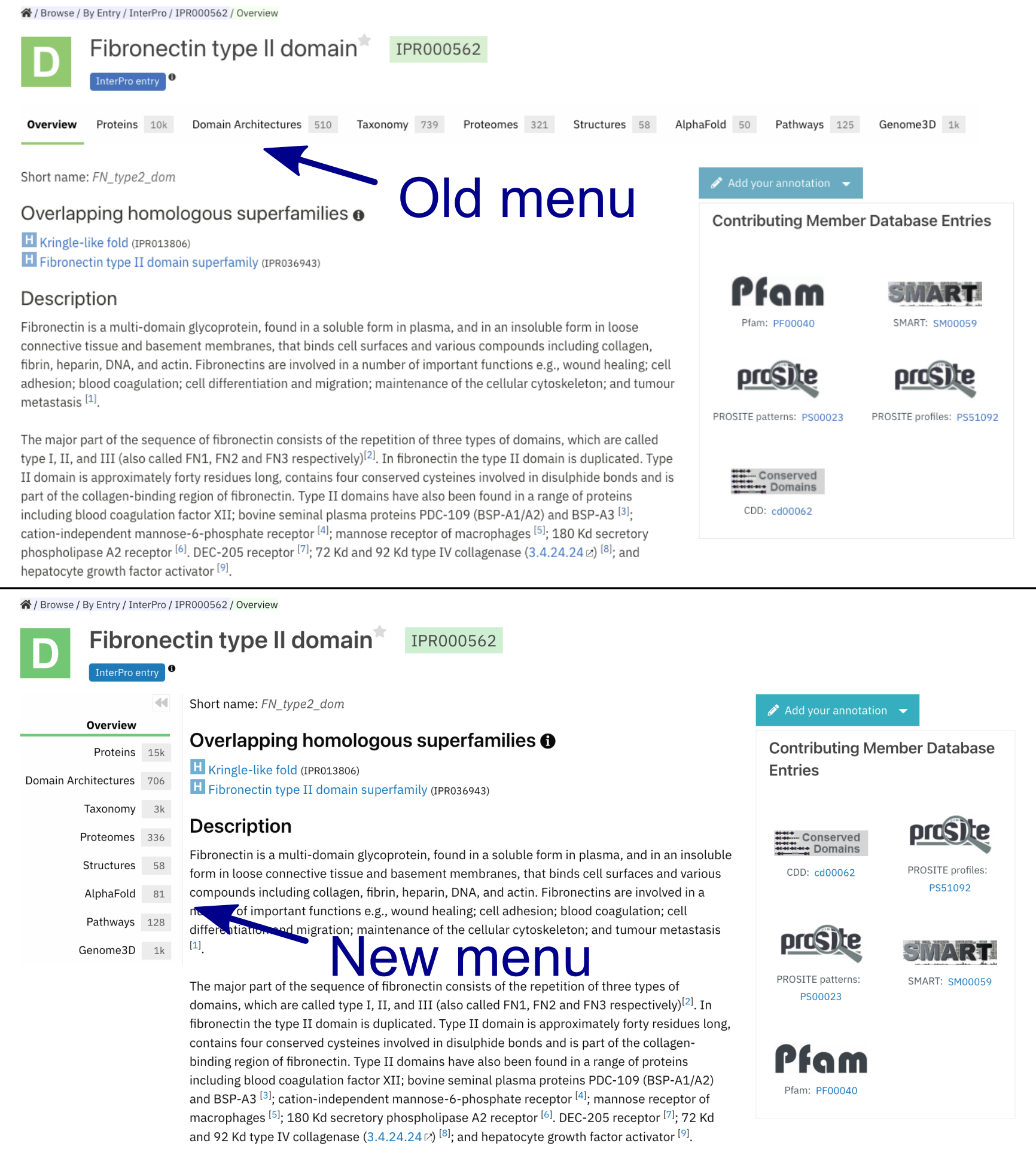 old versus new page menu
